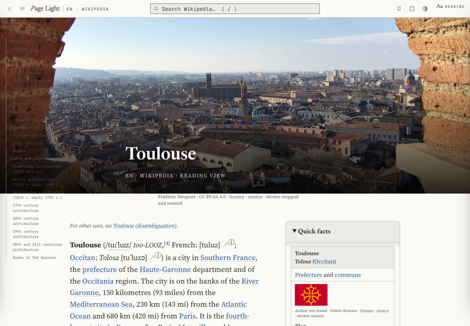 The Berlin Wall article shown in Page Light with a wide desktop reading layout